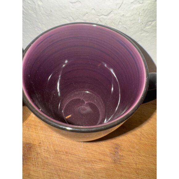 Set Of 3 Thomson Stoneware Mugs With Black Exterior & Purple And Brown Interiors - Picture 2 of 7